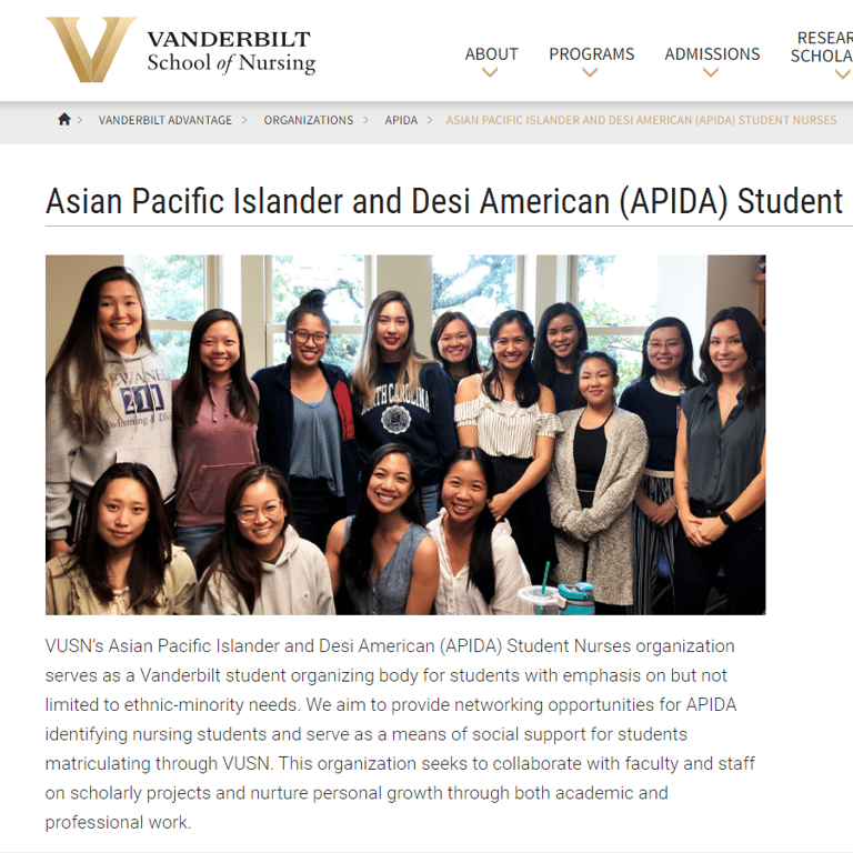 Vanderbilt Asian Pacific Islander and Desi American Student Nurses - Chinese organization in Nashville TN
